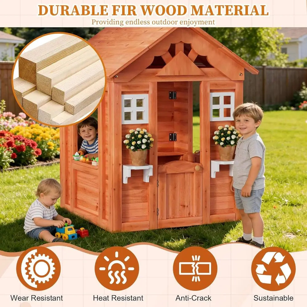 Children's Outdoor Wooden Playhouse with 2 Windows