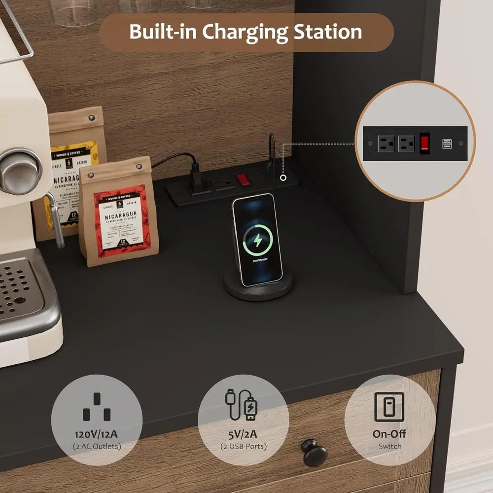 75.4" Tall, Kitchen Pantry Cabinet with Charging Station