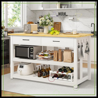 Farmhouse Kitchen Island with Dining Area & Power Outlets