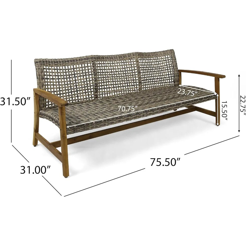 Wood & Wicker Sofa for Patio & Backyard