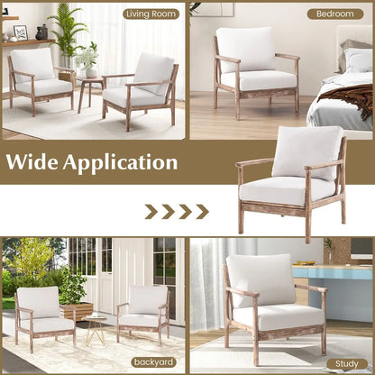 Set of 2, Wood Frame Accent Chairs with Cushions