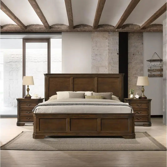 3 Piece Queen Wooden Bedroom Set with 2 Nightstands