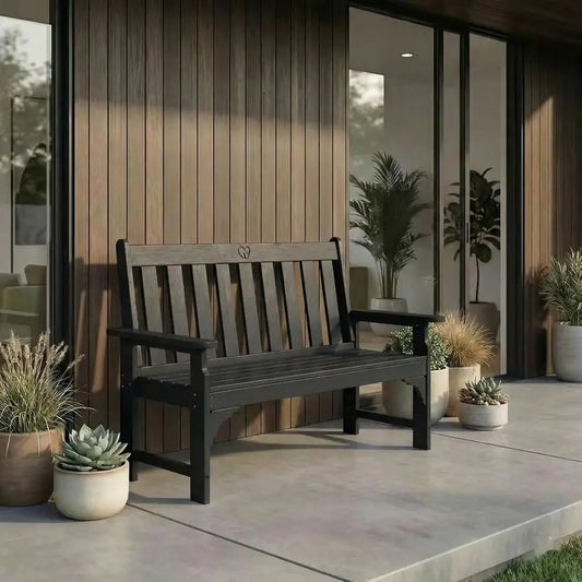 Outdoor Bench with Backrest and Armrests