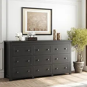 Wooden Dresser for Bedroom with 9 Drawers & Metal Handles