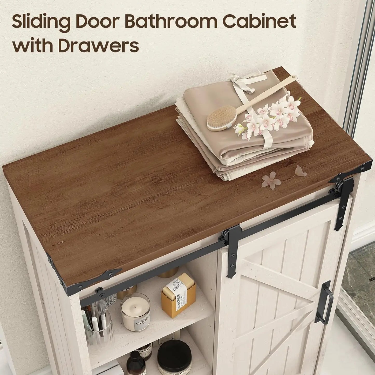 Farmhouse Bathroom Storage Cabinet with Sliding Door