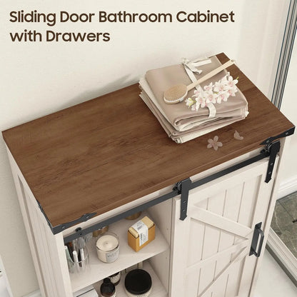 Farmhouse Bathroom Storage Cabinet with Sliding Door
