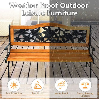 Outdoor Patio Bench with Cast Iron Frame