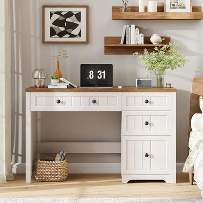 Farmhouse Home Office Desk with File Cabinet & 4 Drawers