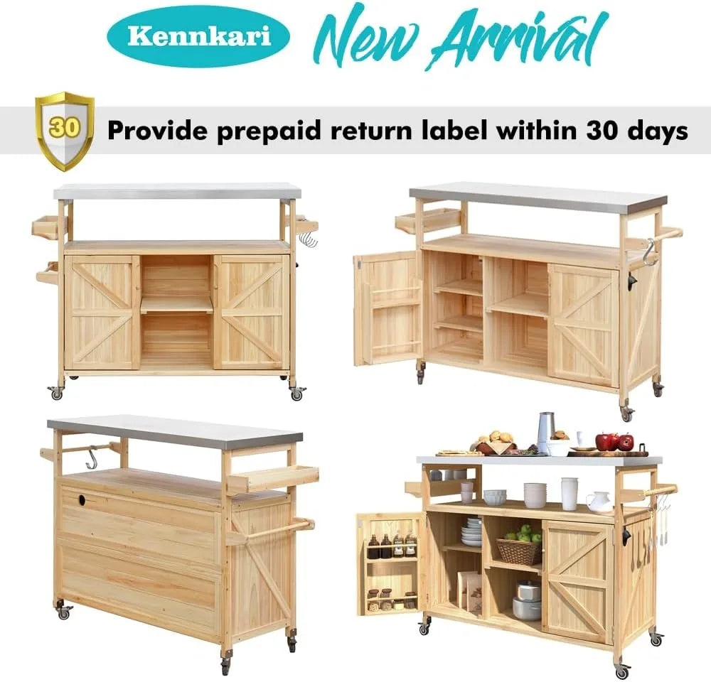 Outdoor Rolling Kitchen Island on Wheels with Storage Cabinet