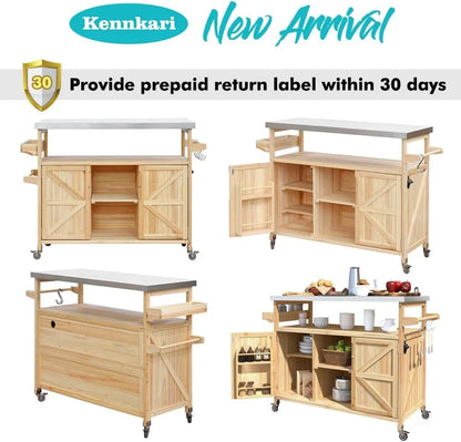 Outdoor Rolling Kitchen Island on Wheels with Storage Cabinet