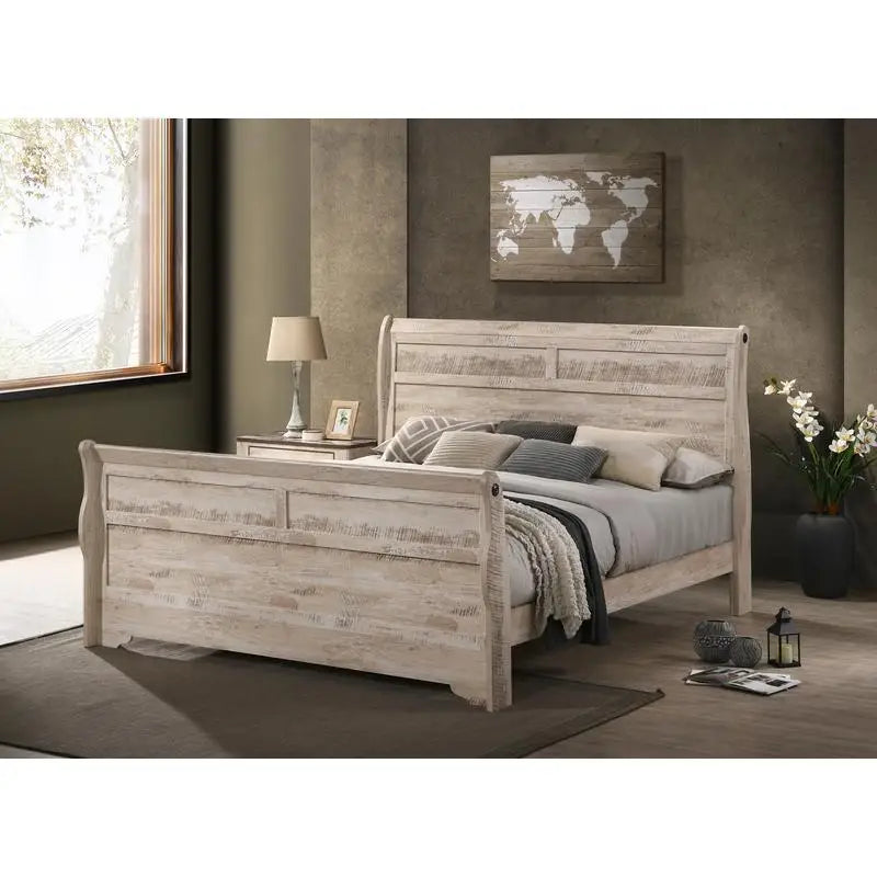 Contemporary Bedroom Set with Sleigh Bed, Dresser, Mirror & 2 Nightstands