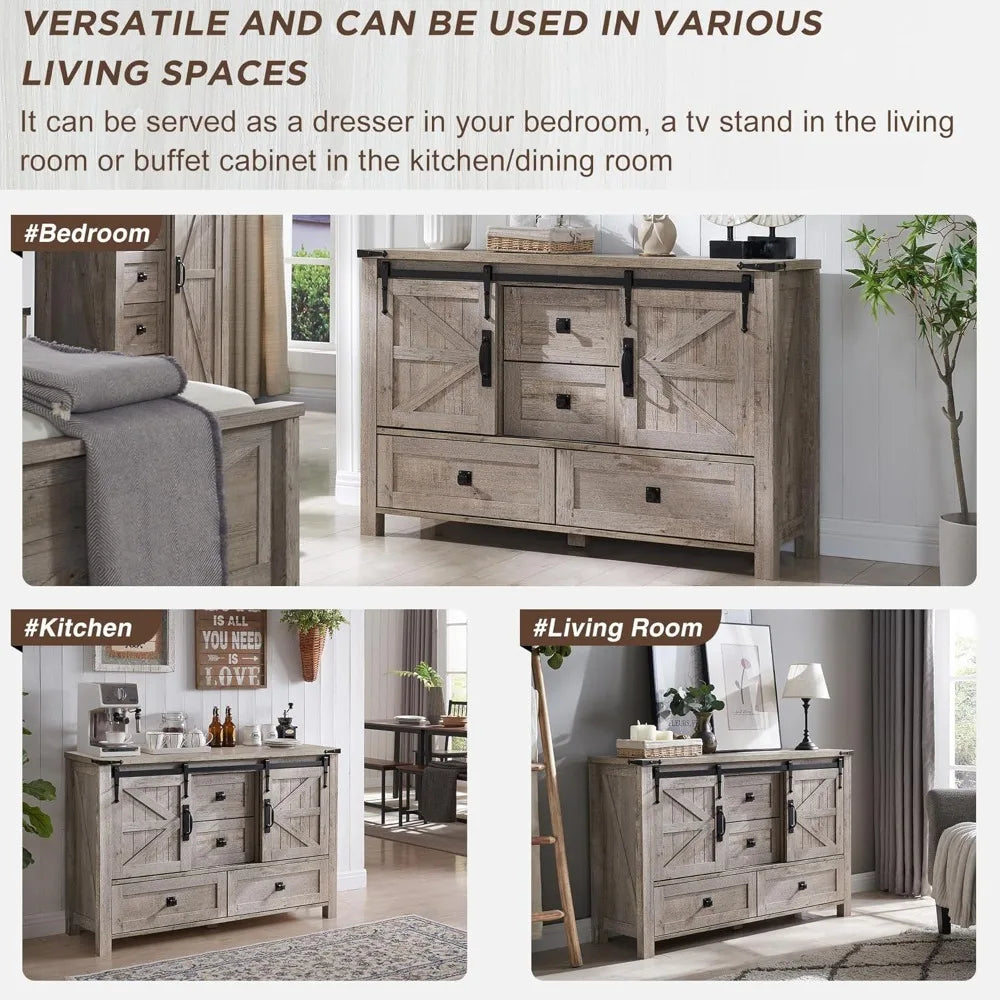 Farmhouse Buffet Cabinet with 2 Sliding Barn Doors