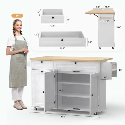 Mobile Kitchen Island with Trash Storage Cabinet & Power Outlet