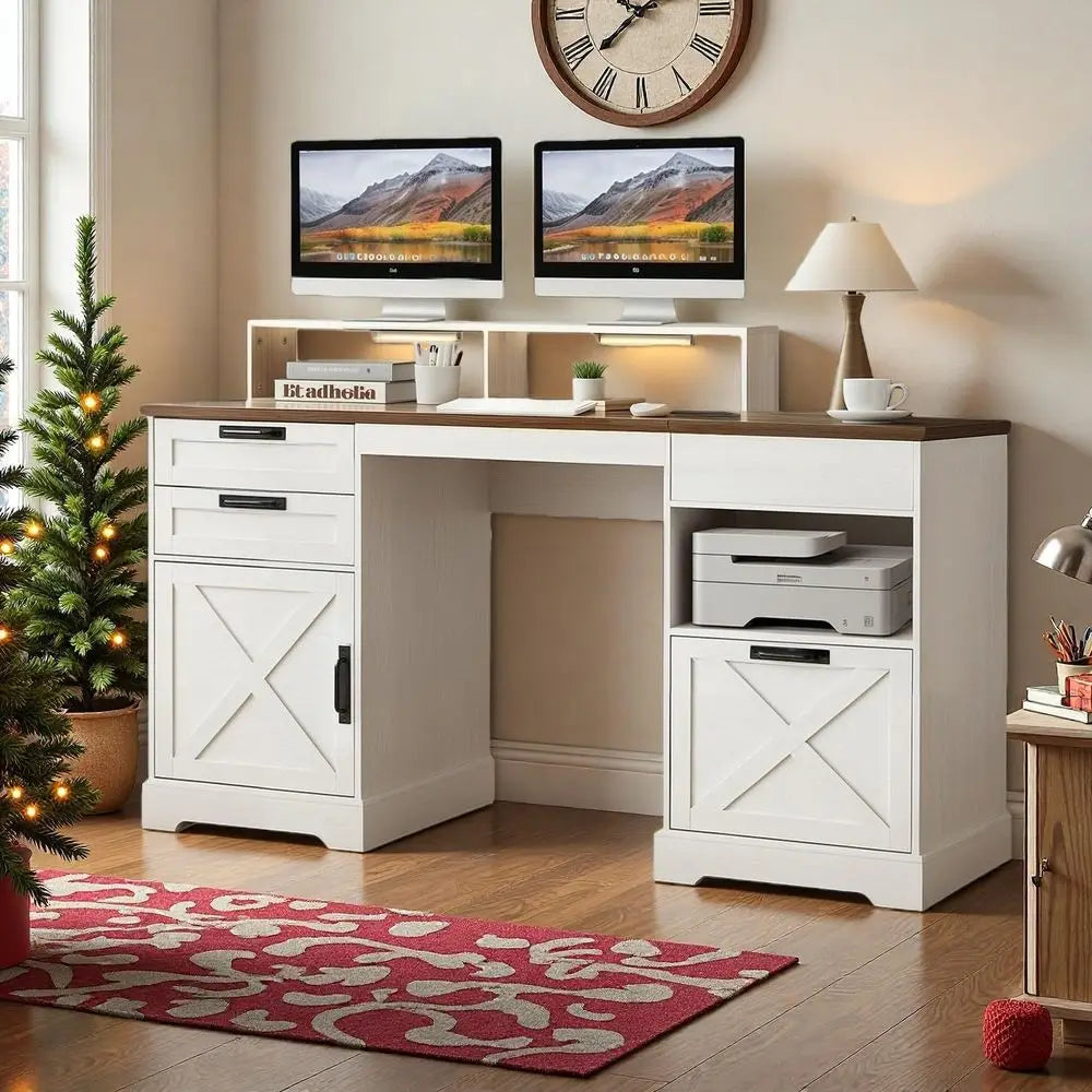 Farmhouse Home Office Desk with File Drawer & Lift Top