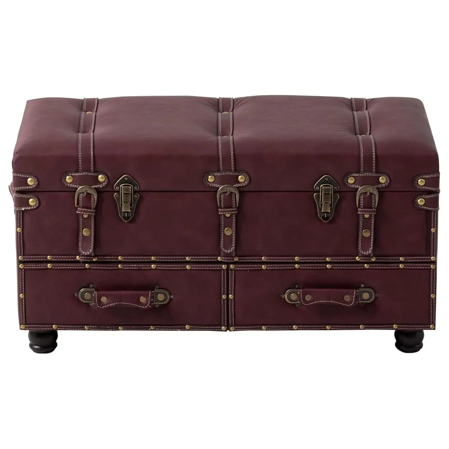 Upholstered Mid-Century Faux Leather Ottoman