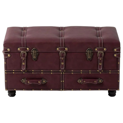 Upholstered Mid-Century Faux Leather Ottoman