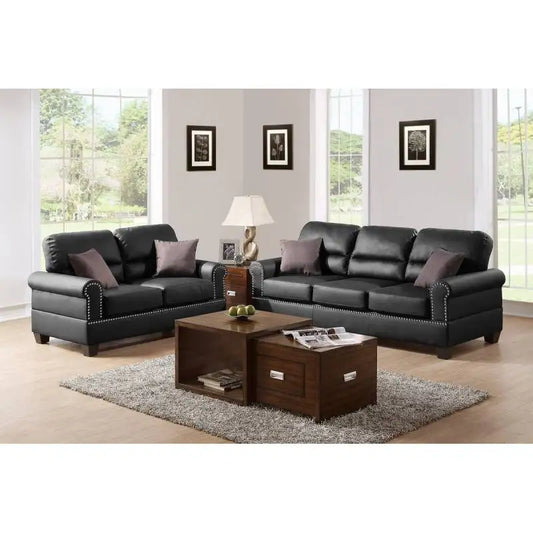 2 Piece Black Leather Sofa Set