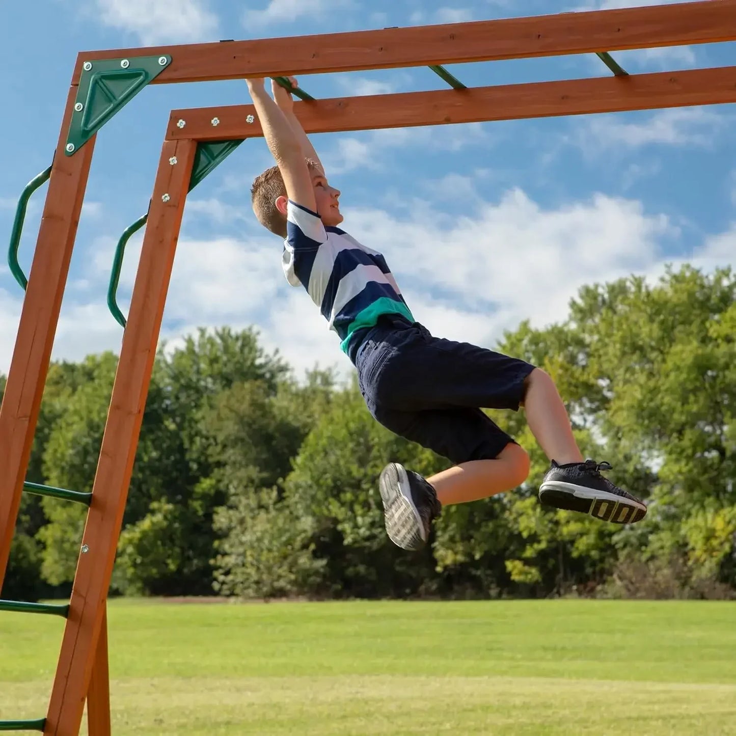 Wooden Clubhouse Fort with Swing Set & Slide