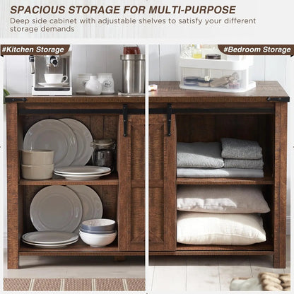 Rustic Farmhouse Coffee Bar Cabinet with Sliding Barn Doors