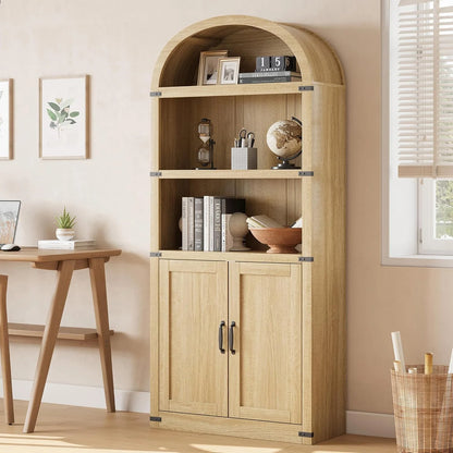 71.5" Tall, Arched Farmhouse Bookshelf & Cabinet with Doors