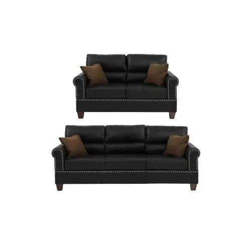 2 Piece Black Leather Sofa Set