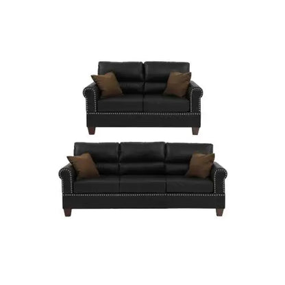 2 Piece Black Leather Sofa Set