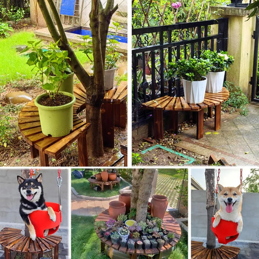 Wrap Around Wooden Tree Bench for Gardens, Patios & Backyard