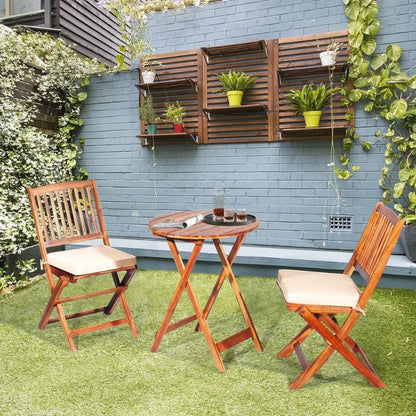 3 Piece Patio Bistro Set with 2 Cushioned Chairs