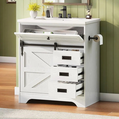 Farmhouse Bathroom Vanity with Sink & Sliding Barn Door