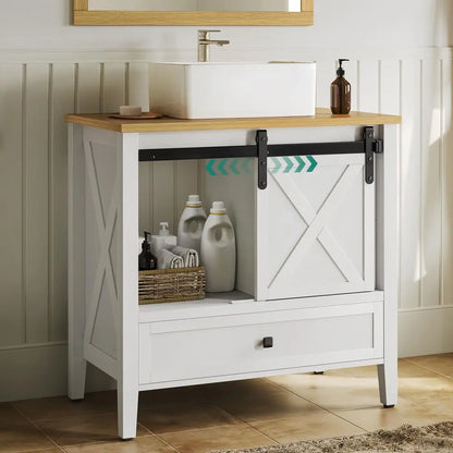 Farmhouse Bathroom Vanity with Sink & Sliding Door