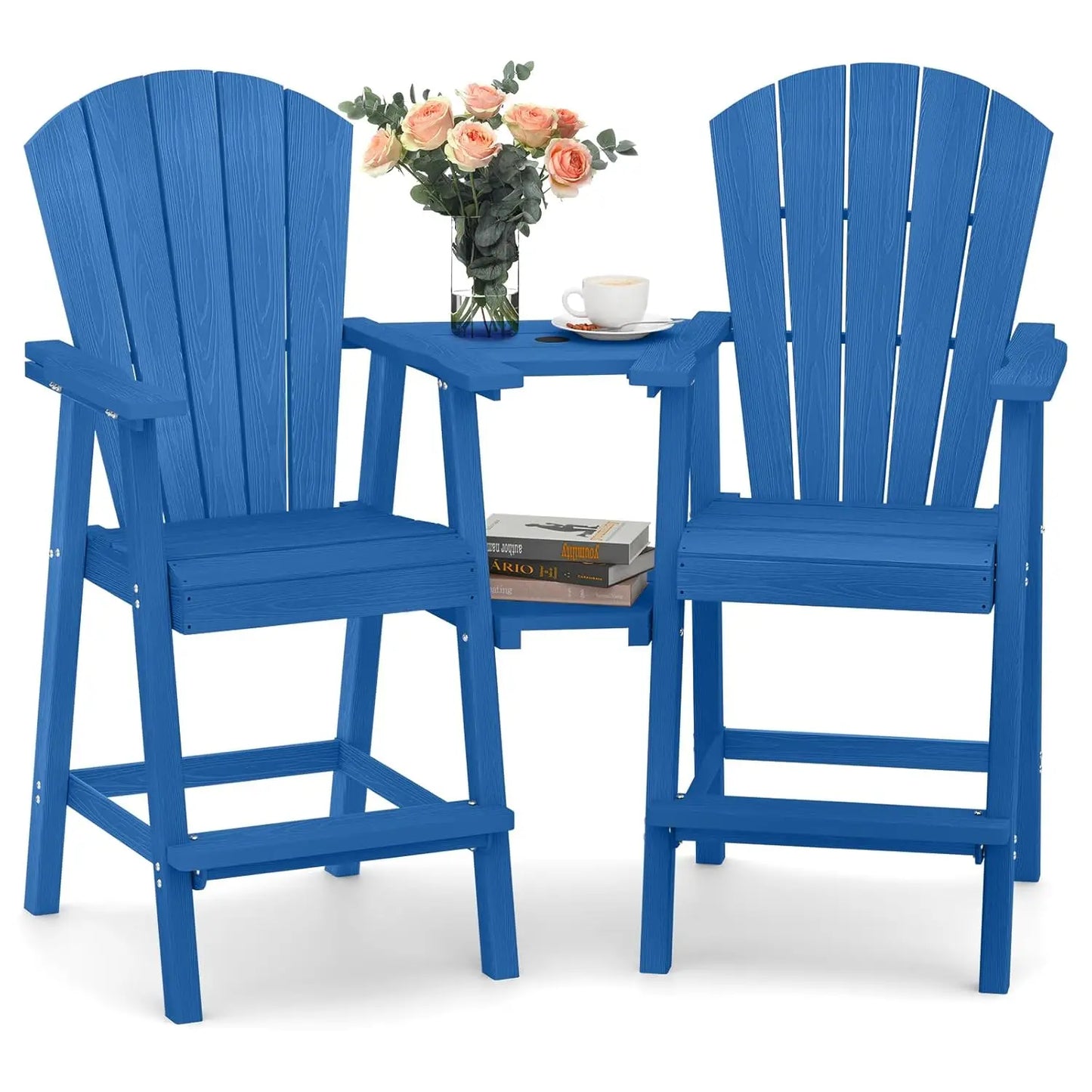 Set of 2 Outdoor Chairs with Double Connecting Tray