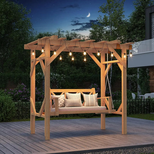 Wooden Pergola Swing Bench for Patio