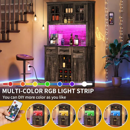 72" Tall Farmhouse Pantry Cabinet with Power Outlet & Lights