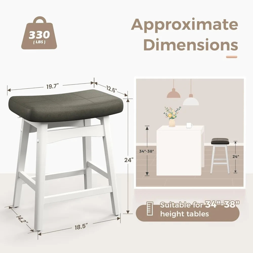 Set of 2 Farmhouse Saddle Seat Bar Stools for Kitchen Island & Bar Counter