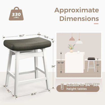 Set of 2 Farmhouse Saddle Seat Bar Stools for Kitchen Island & Bar Counter