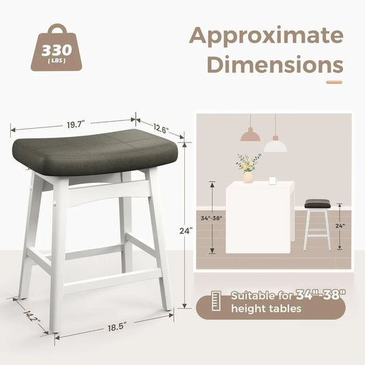 Set of 2 Farmhouse Saddle Seat Bar Stools for Kitchen Island & Bar Counter
