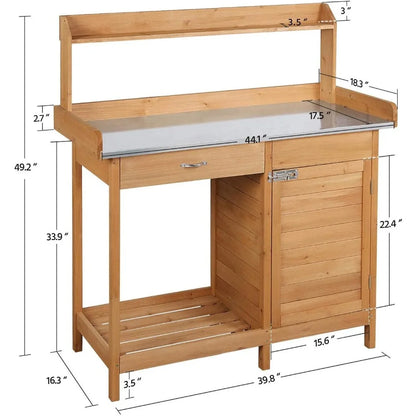 Outdoor Garden Potting Bench with Metal Tabletop