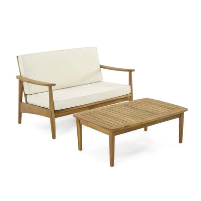 Outdoor Acacia Wood Loveseat with Coffee Table