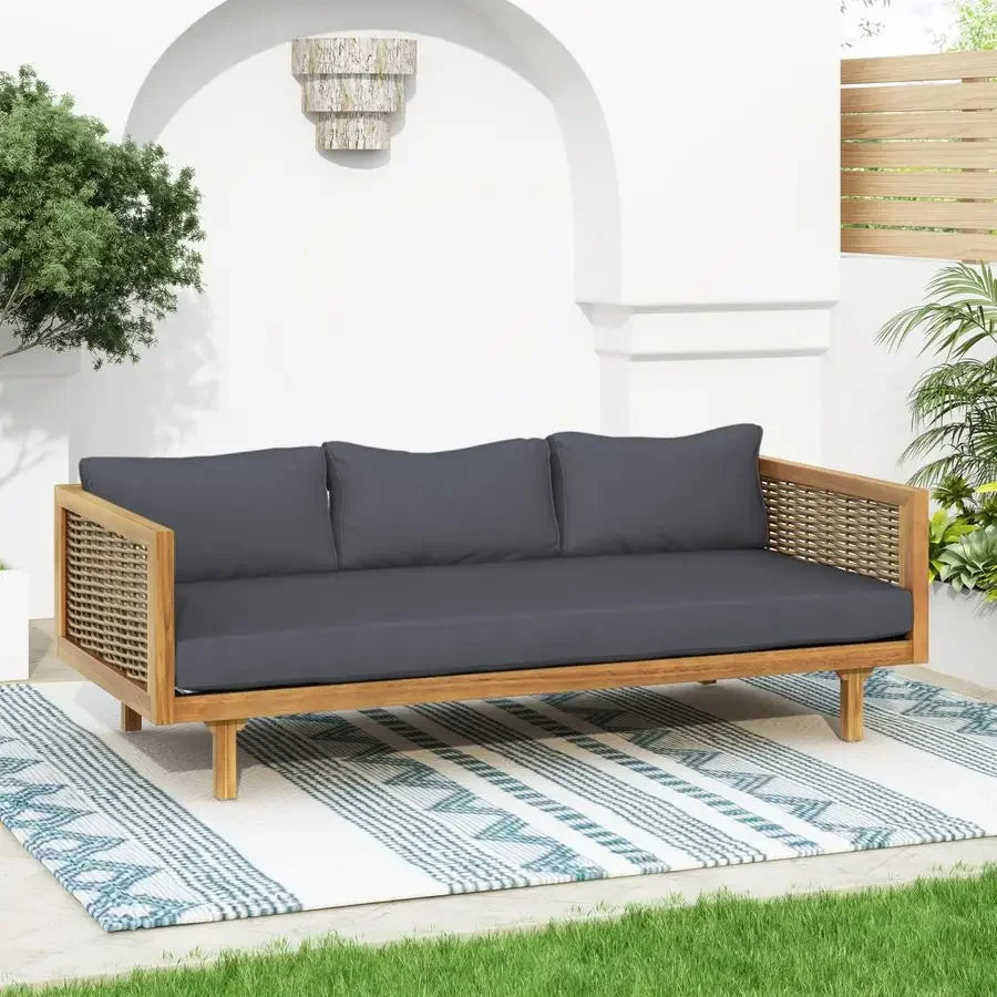 Outdoor Patio Sofa or Daybed with Acacia Wood Frame