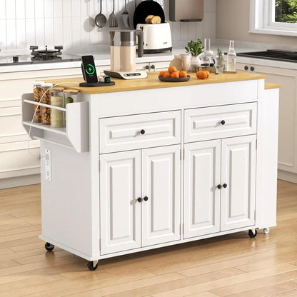 Extendable Kitchen Island with Dining Area & Power Outlet