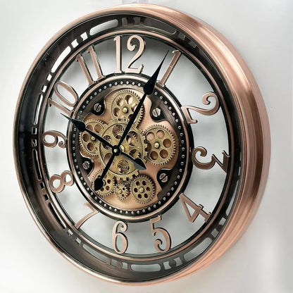 Industrial Steampunk Wall Clock with Real Moving Gears