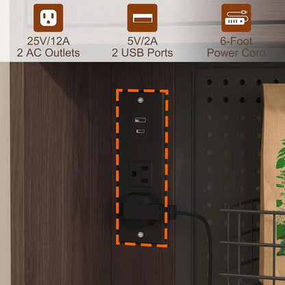 71" Tall, Kitchen Hutch Cabinet with Charging Station & LED