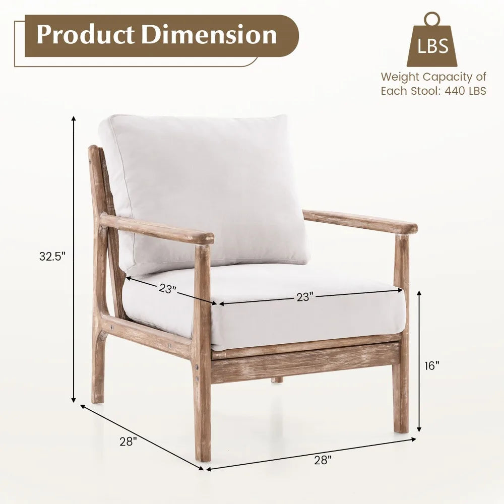 Set of 2, Wood Frame Accent Chairs with Cushions