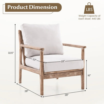 Set of 2, Wood Frame Accent Chairs with Cushions