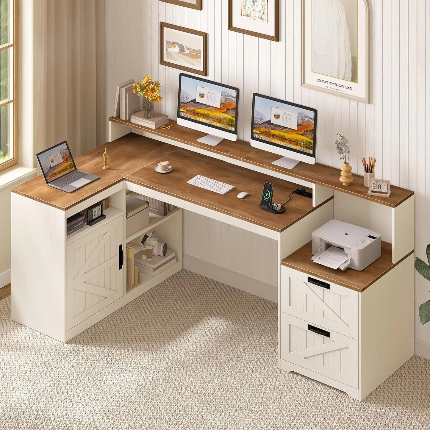 Farmhouse Home Office Desk with Storage
