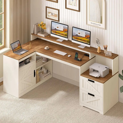 Farmhouse Home Office Desk with Storage