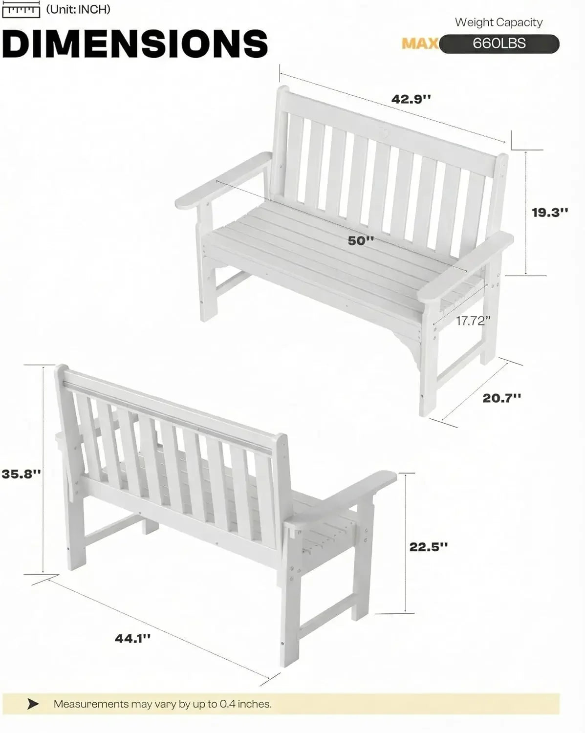 Outdoor Garden Bench Backrest & Armrests