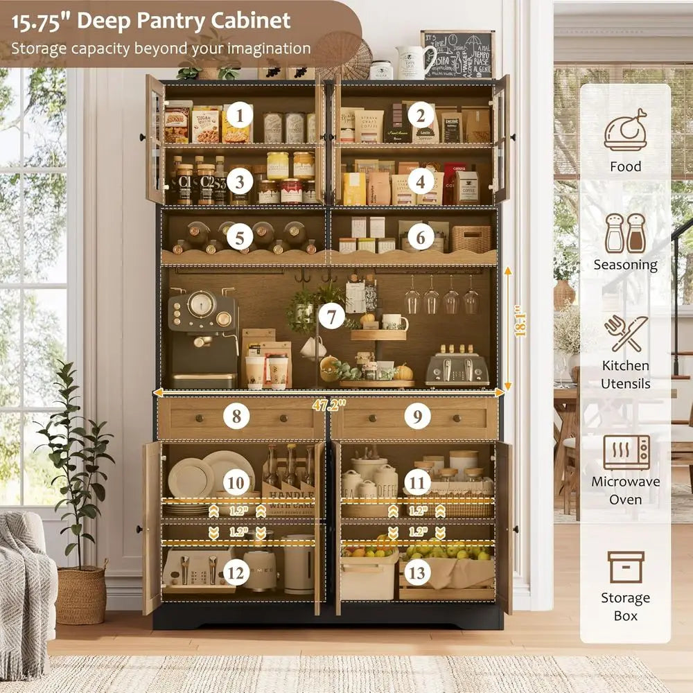 75.4" Tall, Kitchen Pantry Cabinet with Charging Station