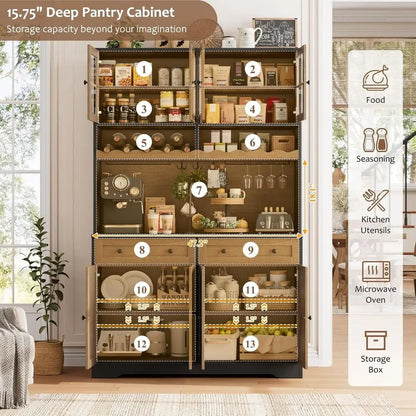 75.4" Tall, Kitchen Pantry Cabinet with Charging Station