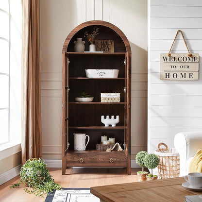 71” Tall, Arched Farmhouse Cabinet with Glass Doors